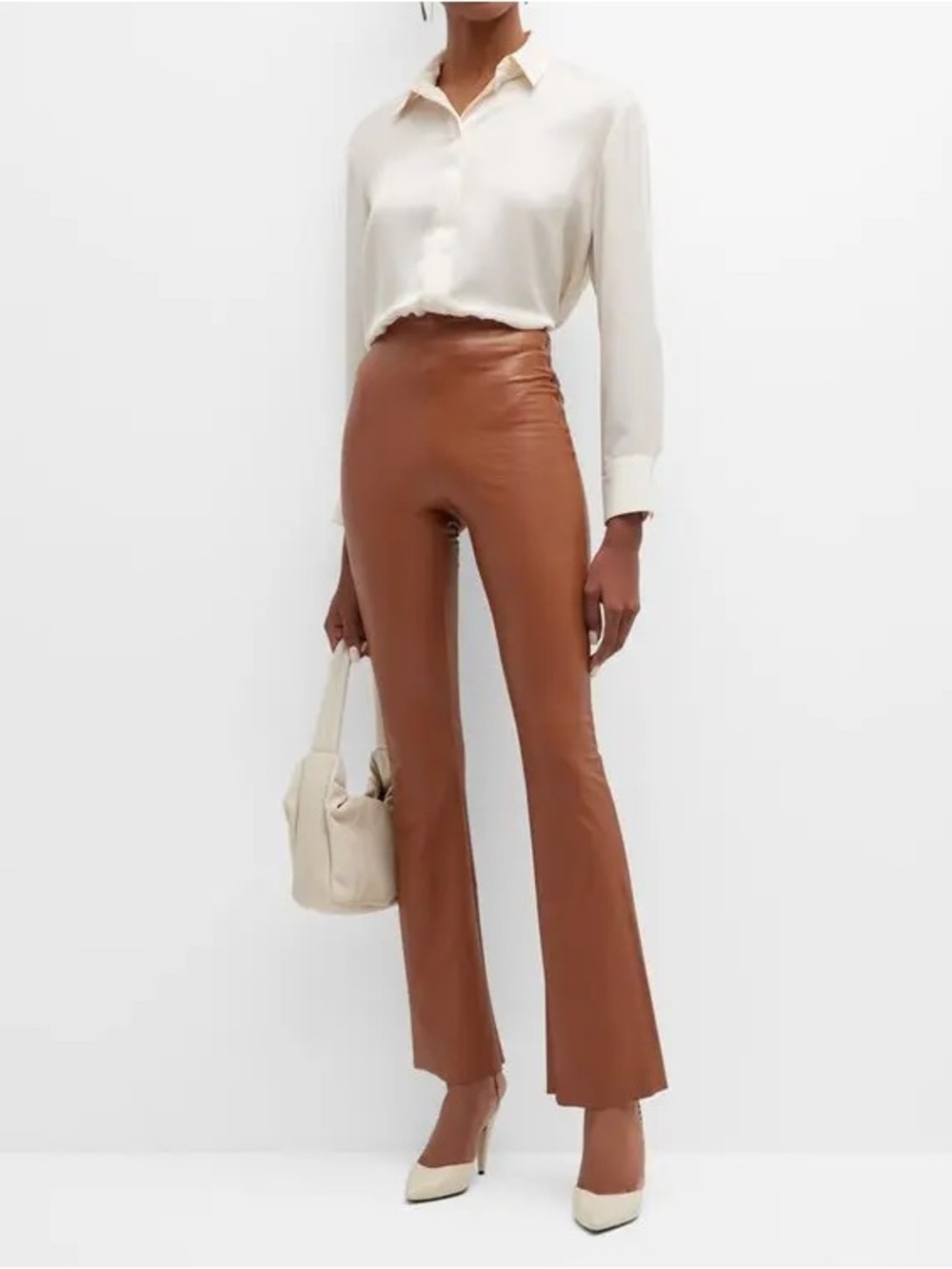Commando Faux Leather Flare Pants in Cognac Brown
